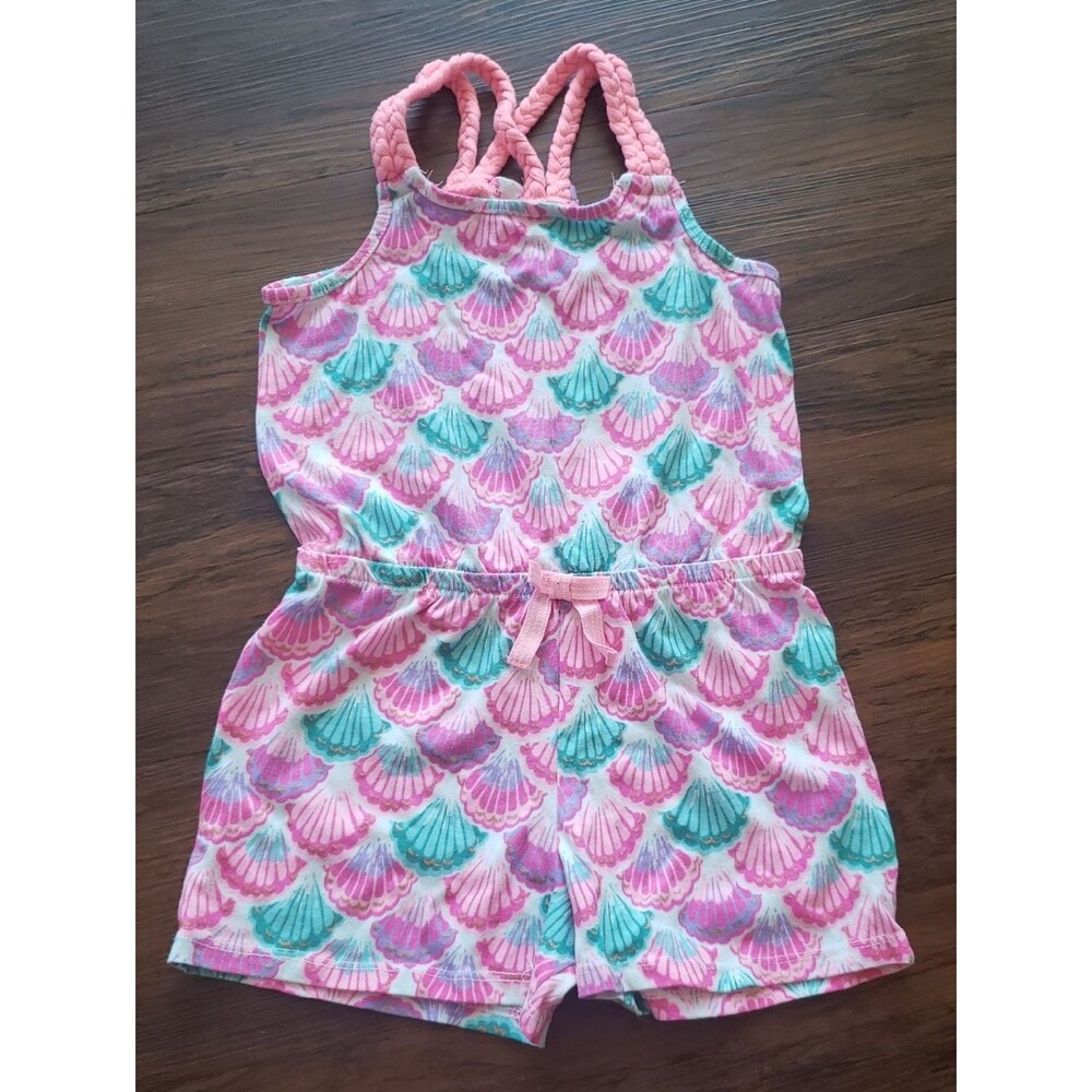 Tommy Bahama Girls Pink Teal Sea Shell Tank Romper Size S Vacation Summer Beach